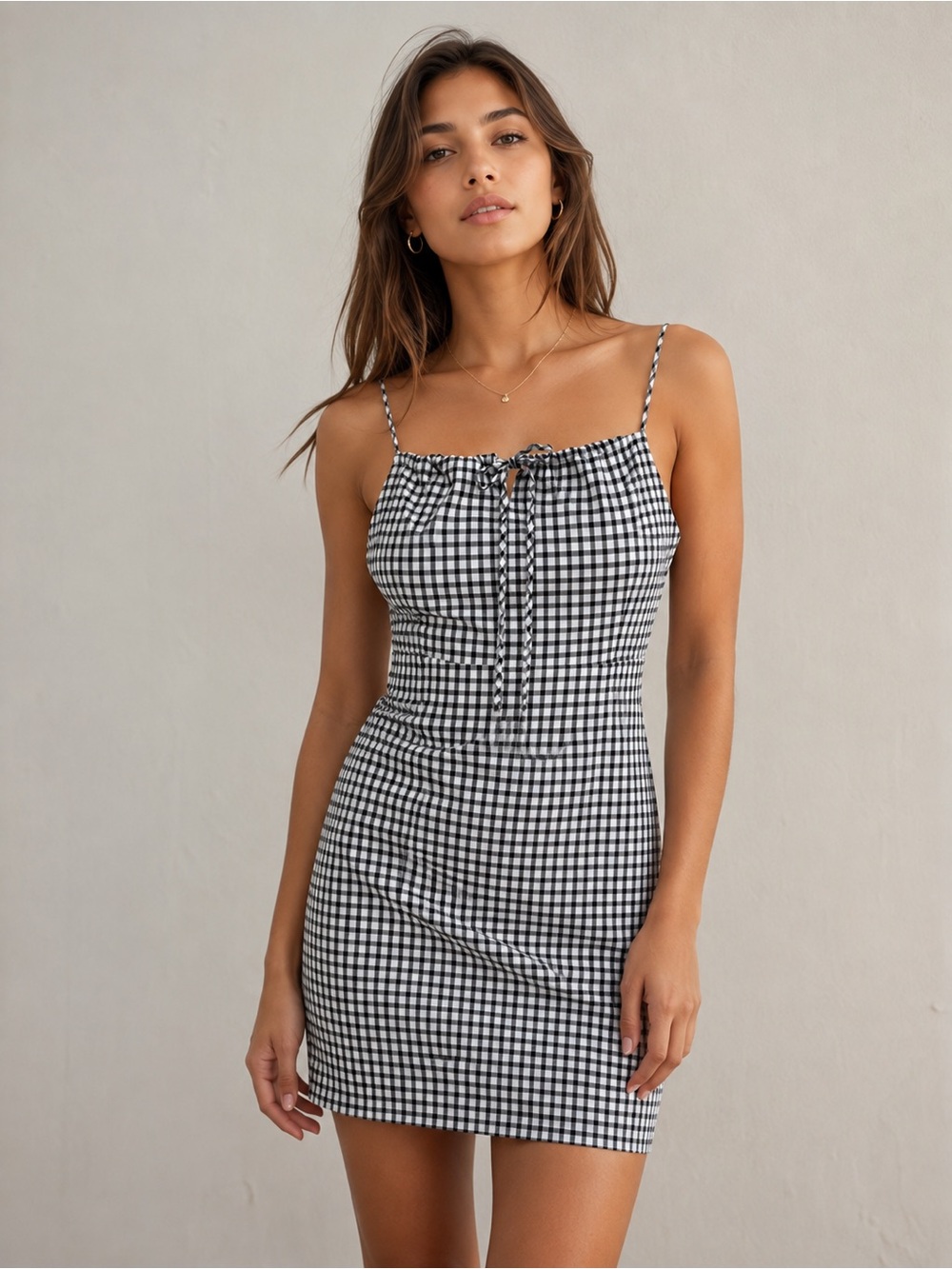 J.ING Gingham Sleeveless Fitted Mini Dress S